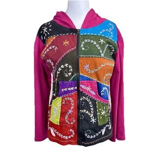 Y2K Nepal‎ Boutique Artsy Zip Hoodie Jacket Large Boho Hippie Unique Patchwork